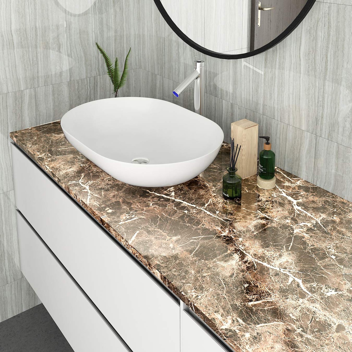 LACHEERY Dark Brown Marble Contact Paper for Cabinets Peel and Stick Wallpape…