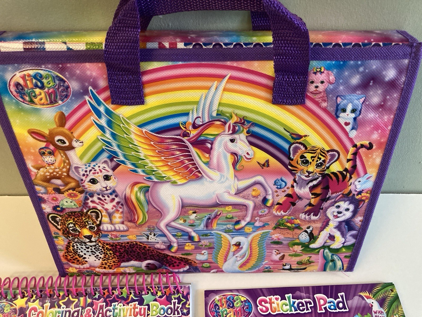 LISA FRANK Unicorn Trifold Portfolio School Binder Folder 10×13 & Partial Books