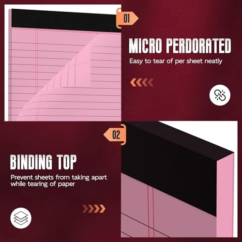 Legal Pads 8.5 x 11 Wide Ruled Notepads, 3 Pack Note Pads 8.5 x 11 Lined Pink
