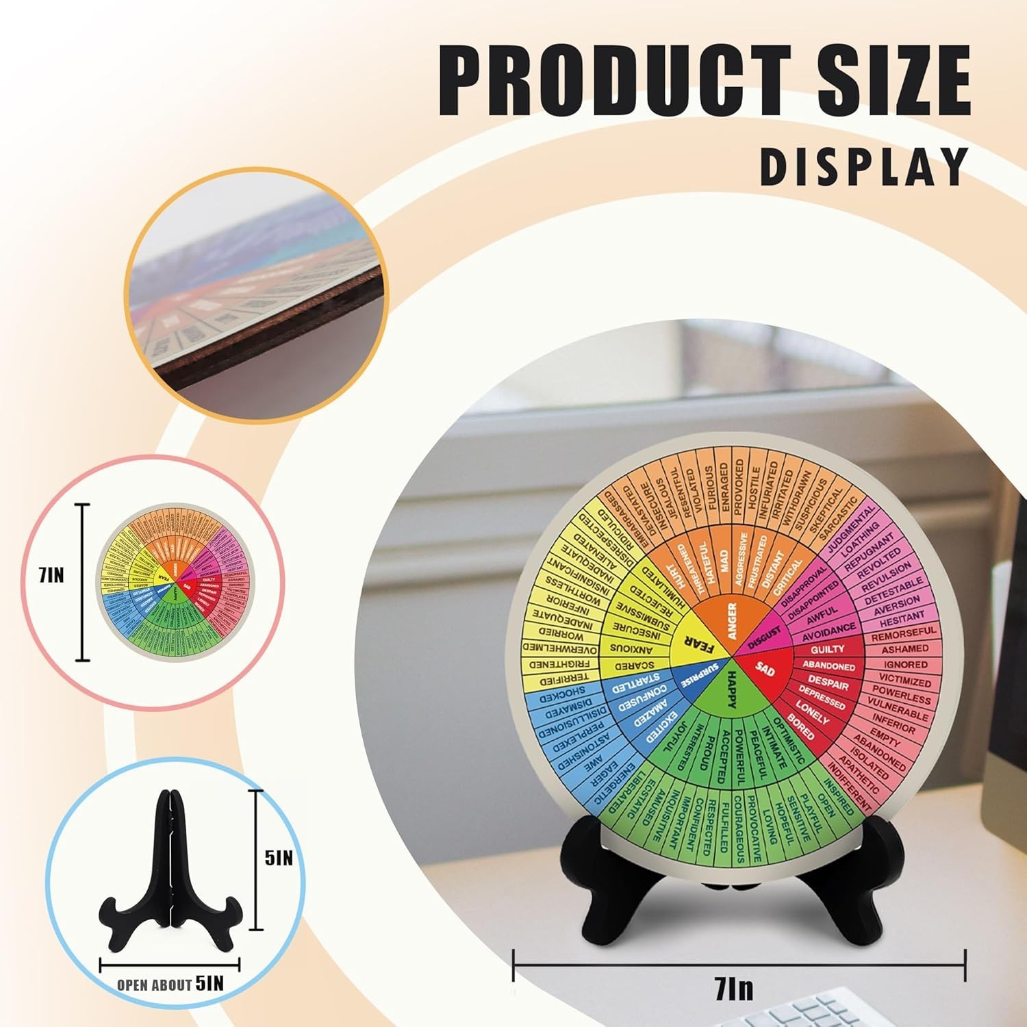 Emotion Wheel, Double-Sided Feelings Wheel with Stand, Counseling Office (ML, 1)