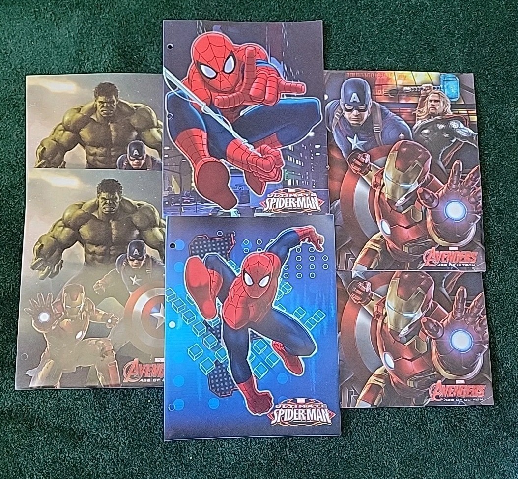 Spiderman Hulk Avengers School Folders Poly 2 Pocket Lot Of 6 Marvel Superheroes