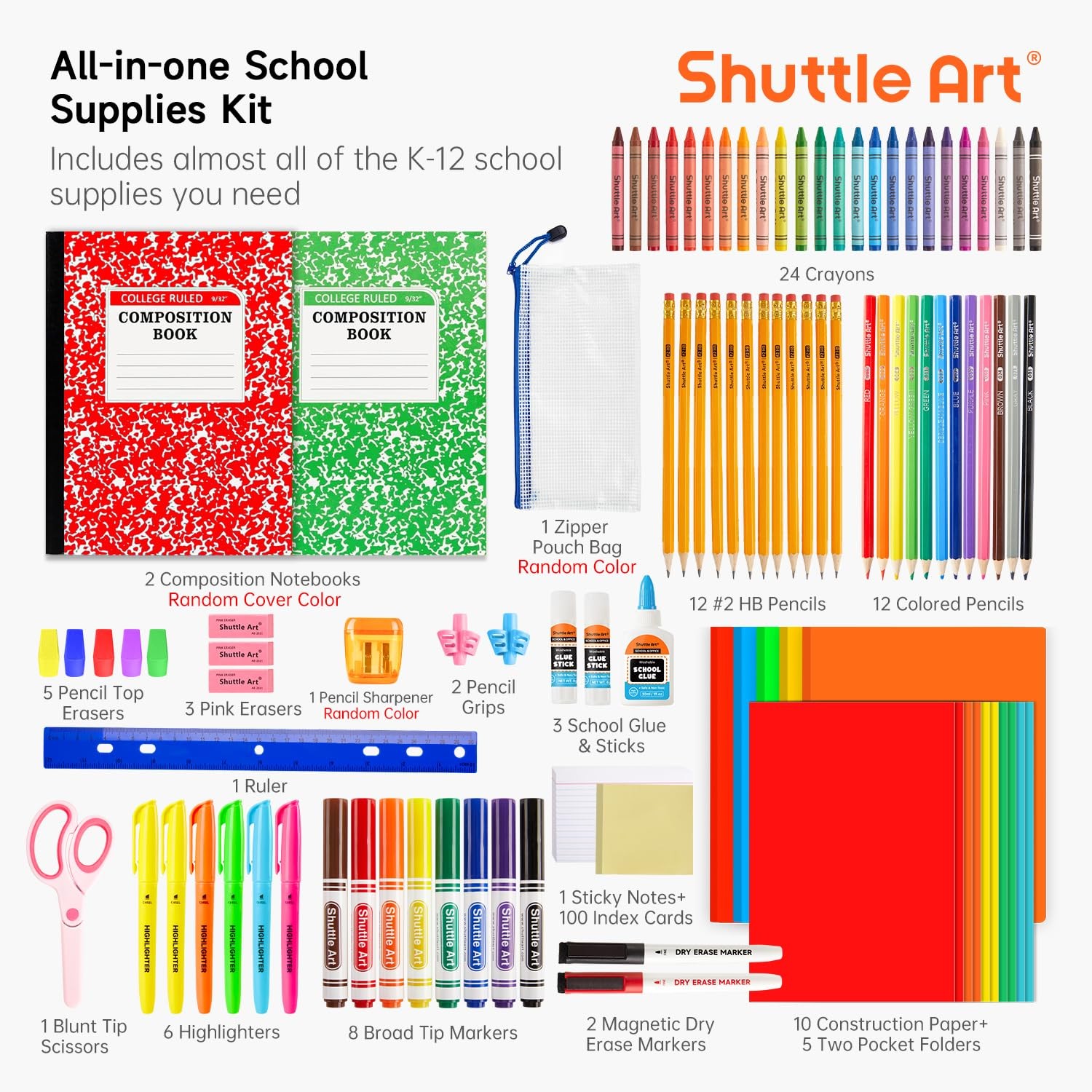 Shuttle Art 102 Pcs Back To School Supplies Kit School Supply For Grades K-5