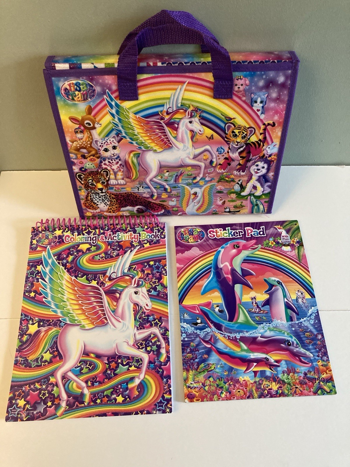 LISA FRANK Unicorn Trifold Portfolio School Binder Folder 10×13 & Partial Books