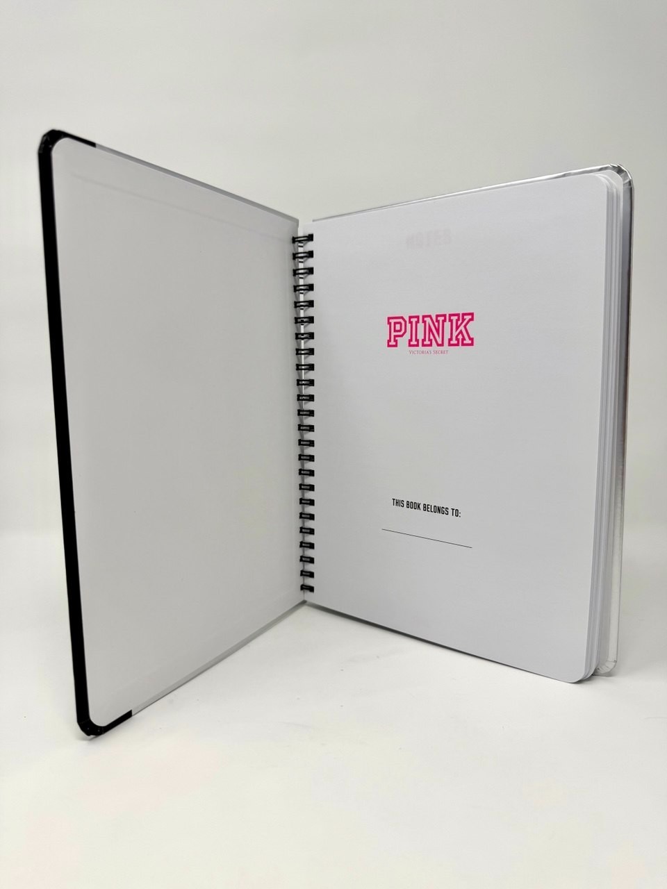 Victoria’s Secret PINK Reflective Silver Hardcover Spiral Black Strap Notebook