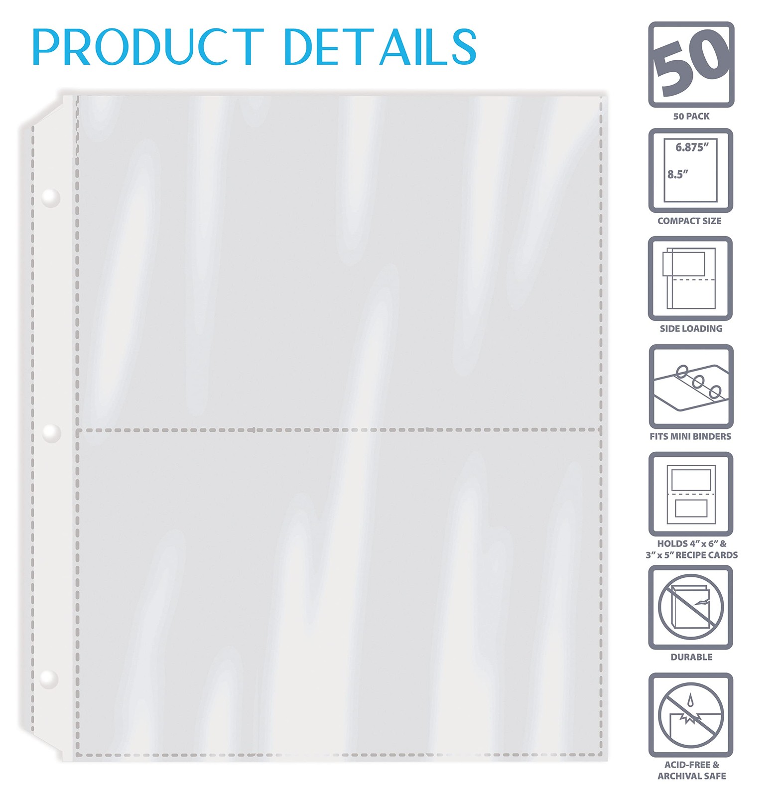 Better Kitchen Products Recipe Card Page Protectors, 50 8.5″ x 9.5″, Clear