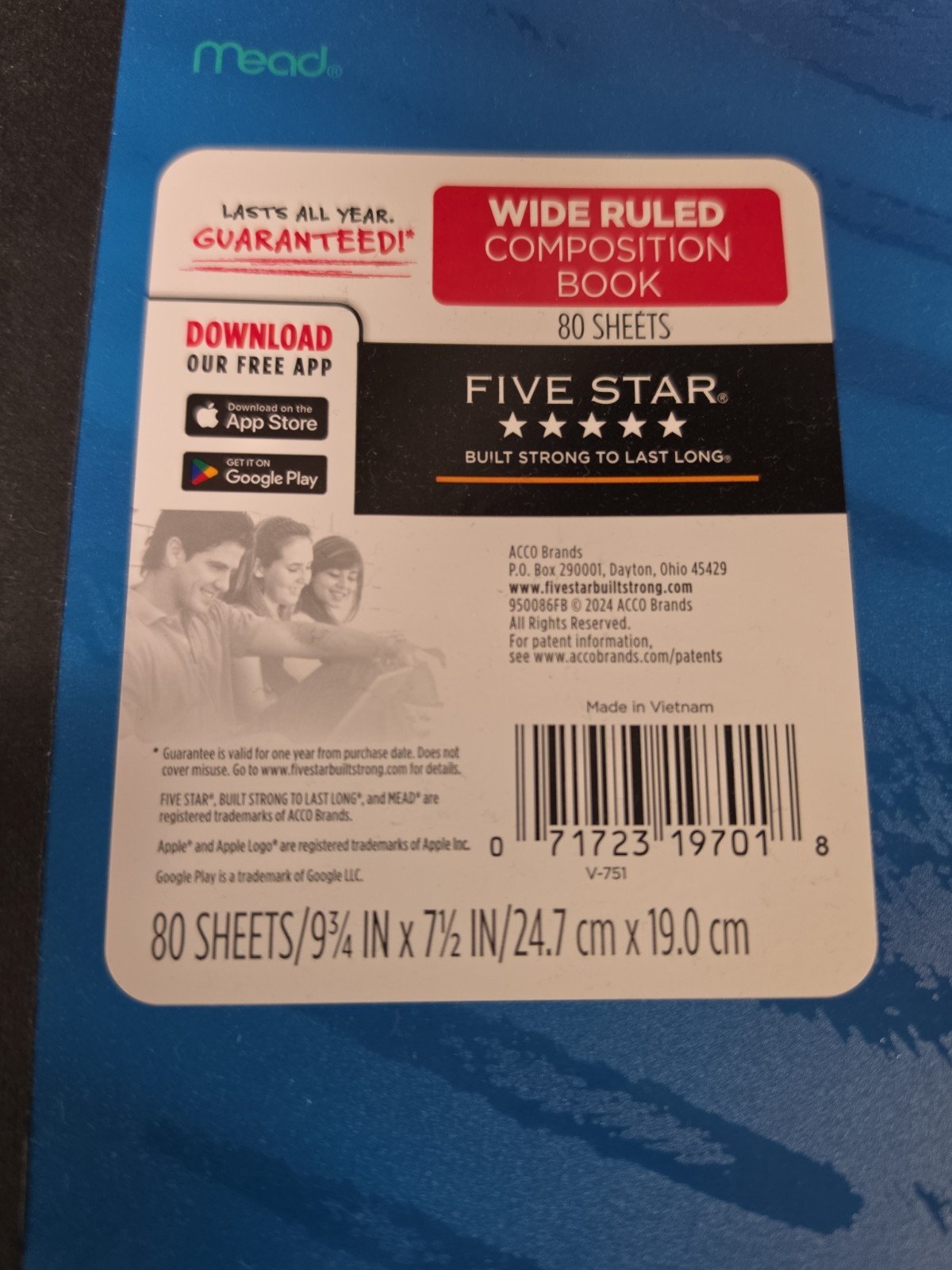 Lot of 10 NEW Mead Five Star Wide Ruled Composition Book 80 Sheets Blue Yellow