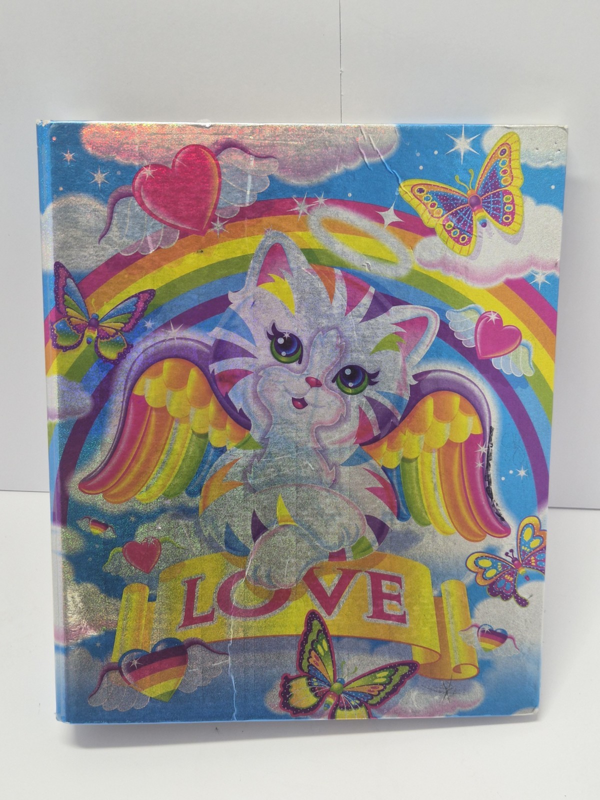 ​Vintage Lisa Frank 3-Ring Binder Holographic Angel Kitty Cat Rainbow 90s Y2K