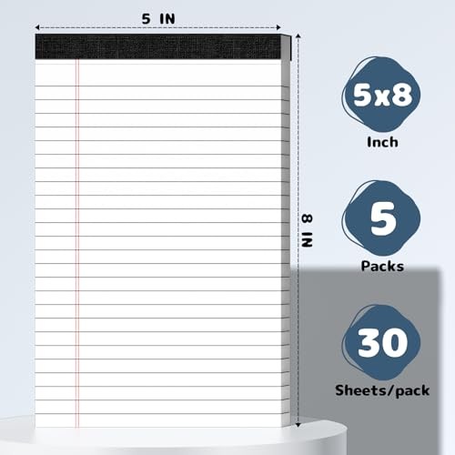 5×8 Legal Pads Writing Pad Note Pads, 5 Pack College Ruled Lined Paper Pad,