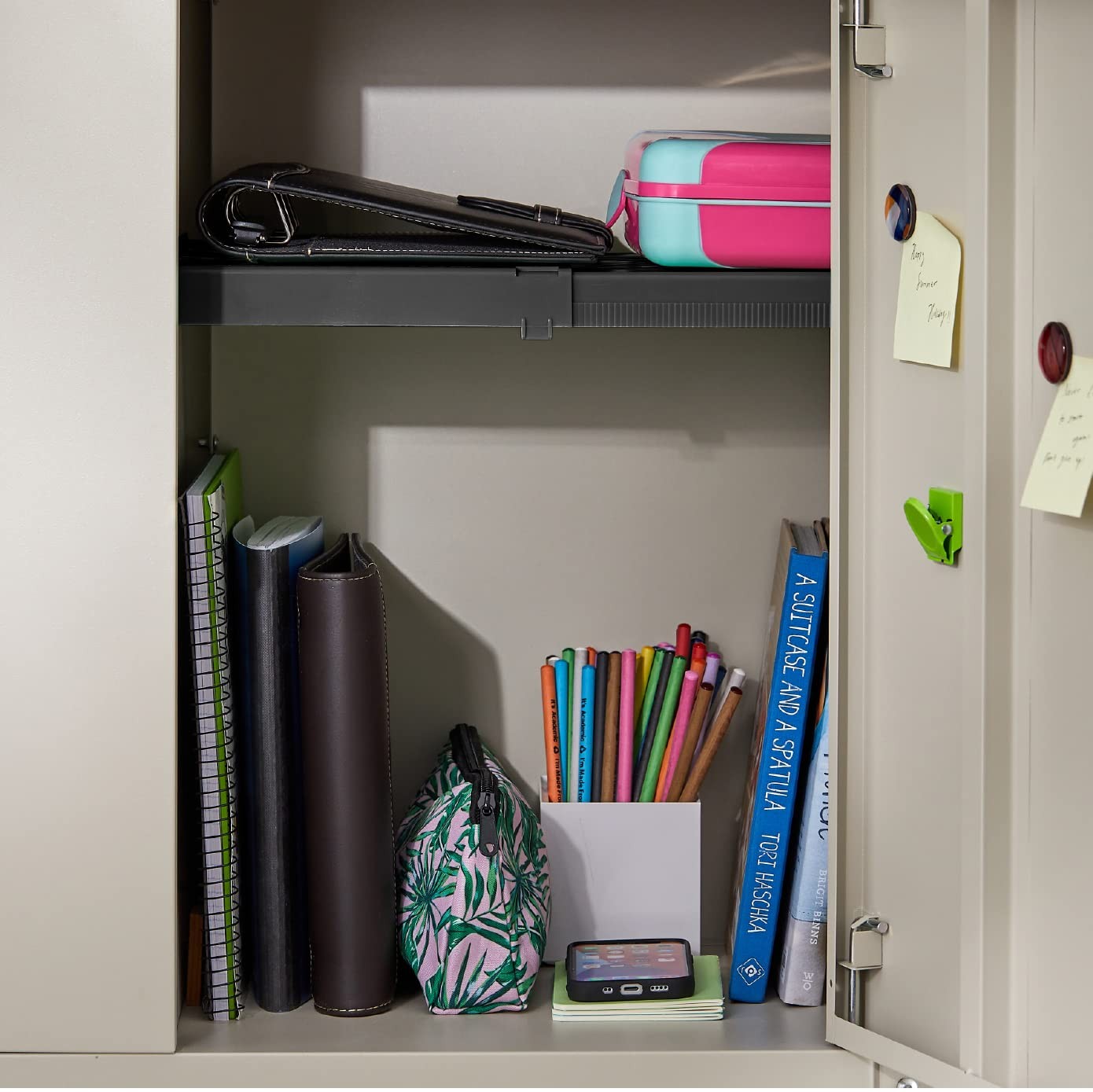 Adjust-A-Shelf Locker Shelf, Easy to Use, Extends to Fit Your Locker, Black