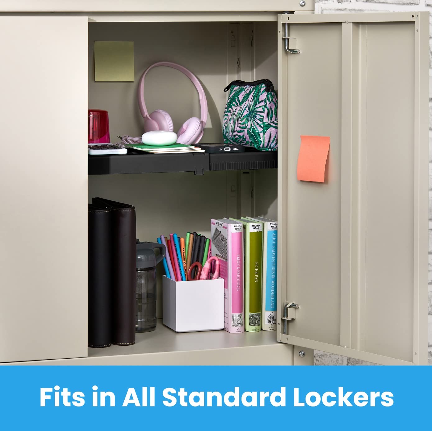 Adjust-A-Shelf Locker Shelf, Easy to Use, Extends to Fit Your Locker, Black