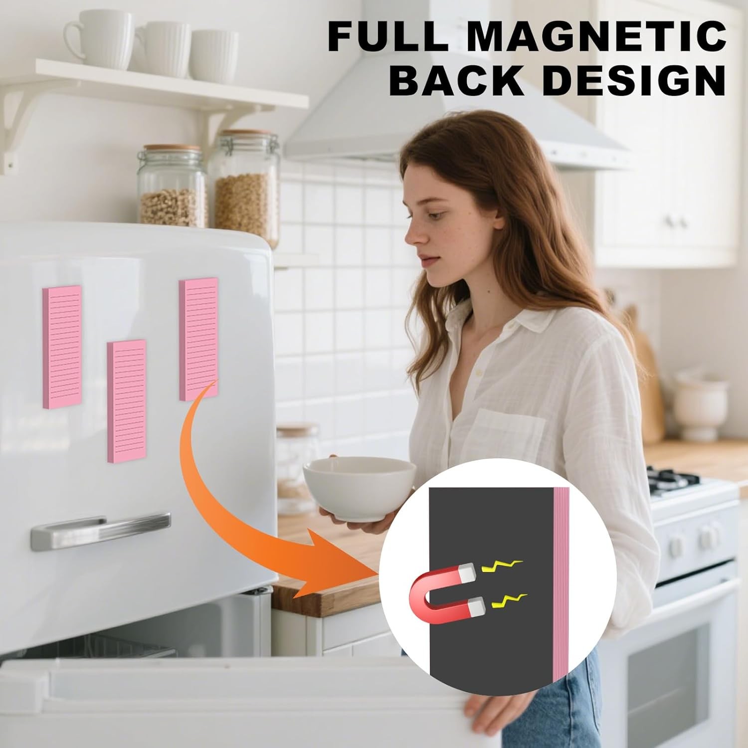 Magnetic Notepads Note Pads for Fridge with Full Magnet Back, 180 Sheets Colored