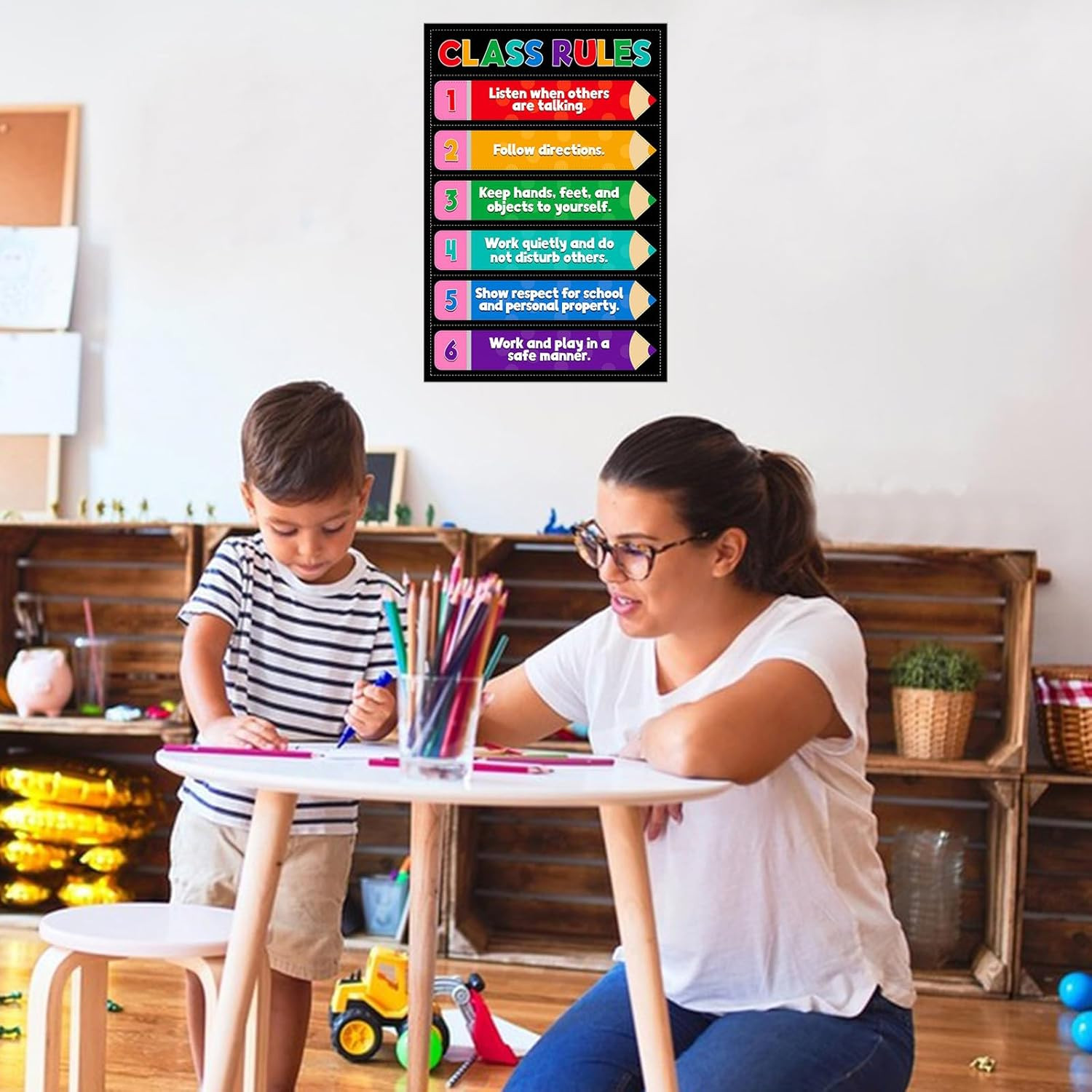 Classroom Rules Poster – 11.2”X16.5” Colorful Classroom Educational Poster Tea
