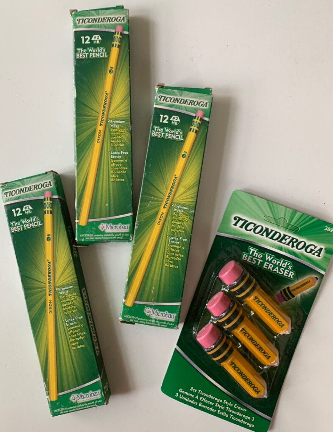 TICONDEROGA 36 Pencils + 3 Eraser Set HB #2 Wood CHUBBY Shaped Sealed NEW