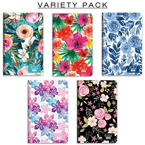 Field Notebook/Pocket Journal – 3.5″x5.5″ – Floral Covers – Lined Memo Book –