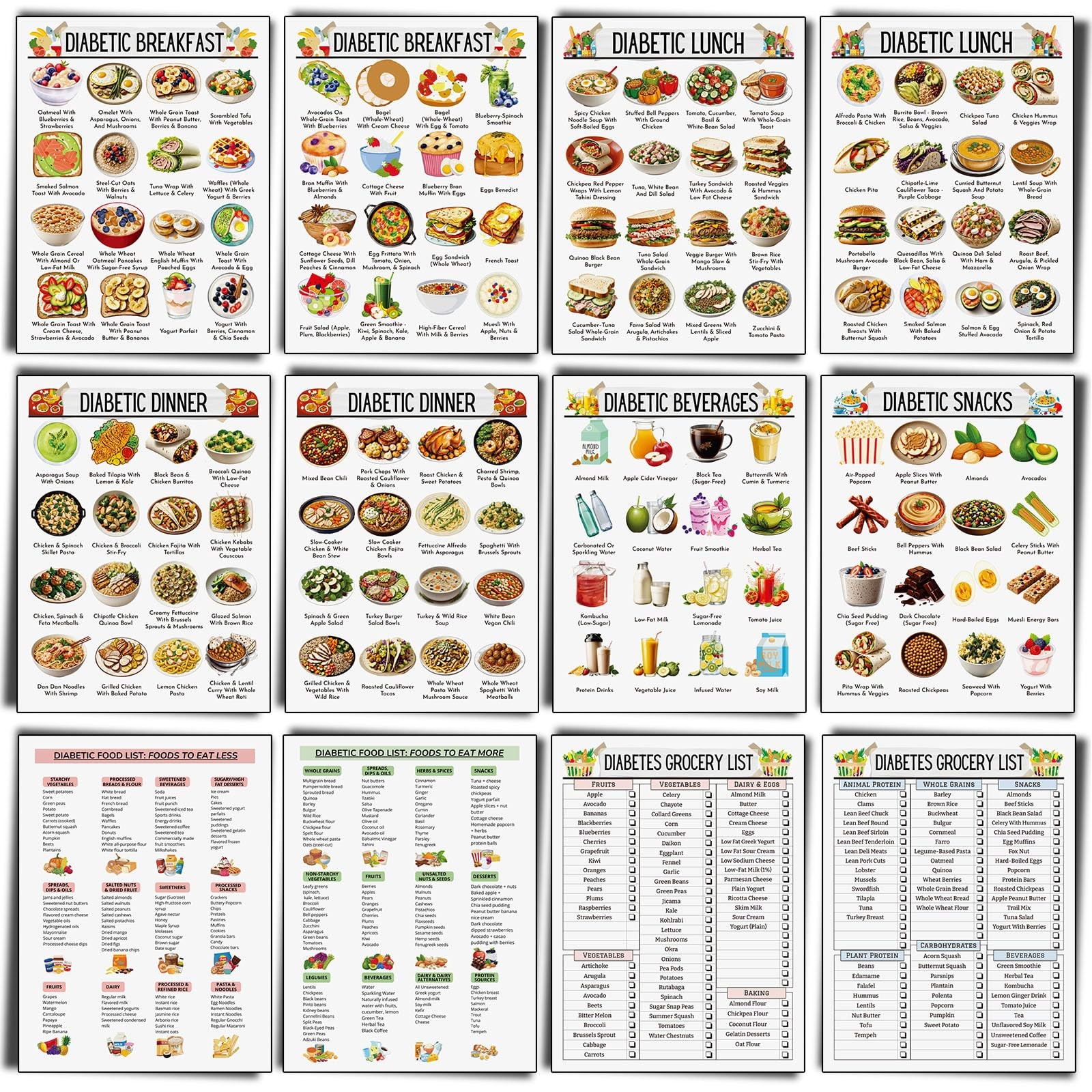 12 Pcs Diabetes Food List Diabetes Meal Chart Information Diet Plan, Low Carb