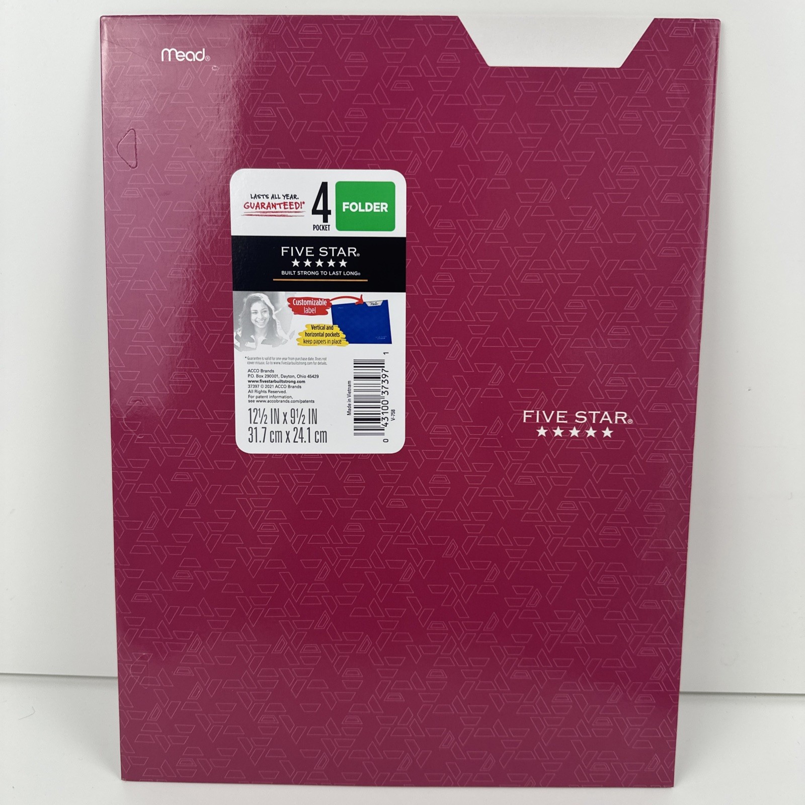 Mead Five Star 4 Pocket Paper Folder QTY 9 3-Whole Punch Pink