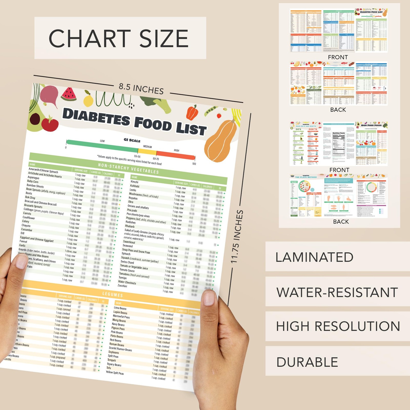 2 Pcs Diabetes Food List and Meal Planner Laminated 8.5 x 11.75 inches, White