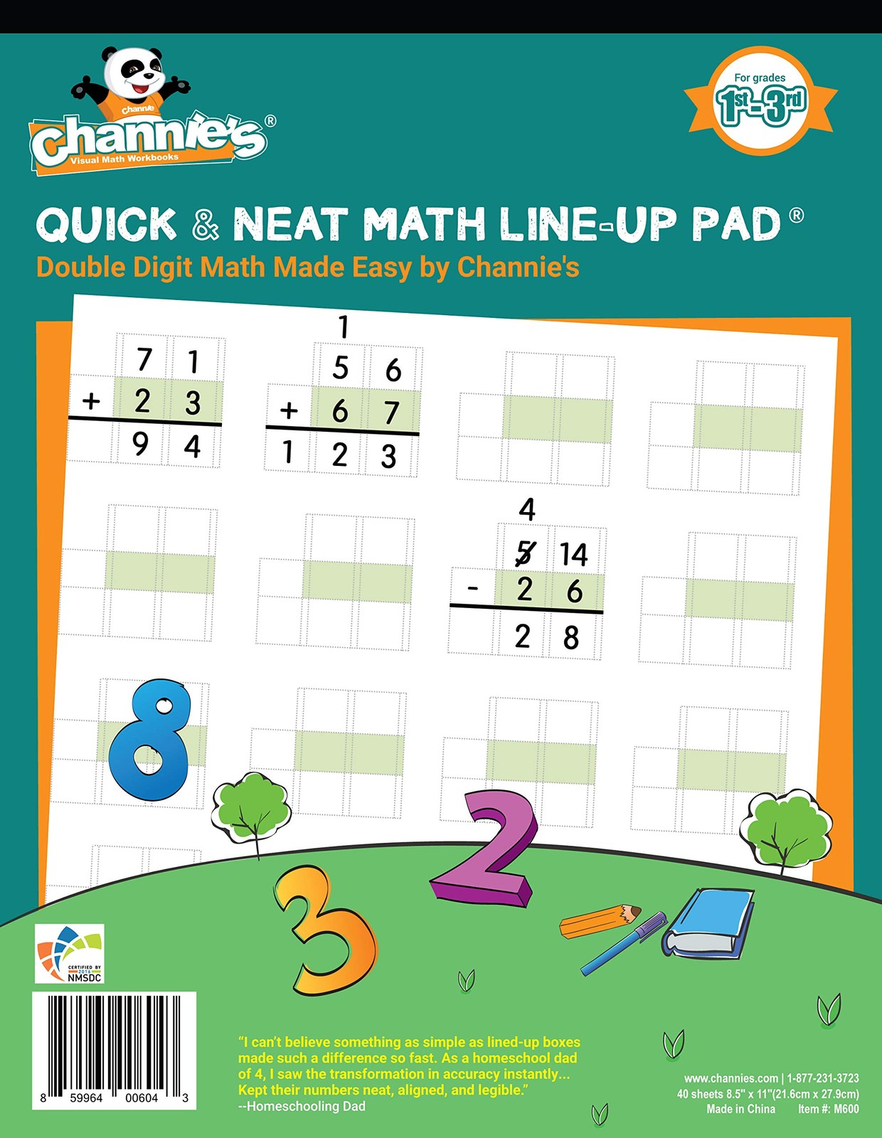 80-Page Channies Quick and Neat Math Line-Up Workbook for 1st-3rd Grade