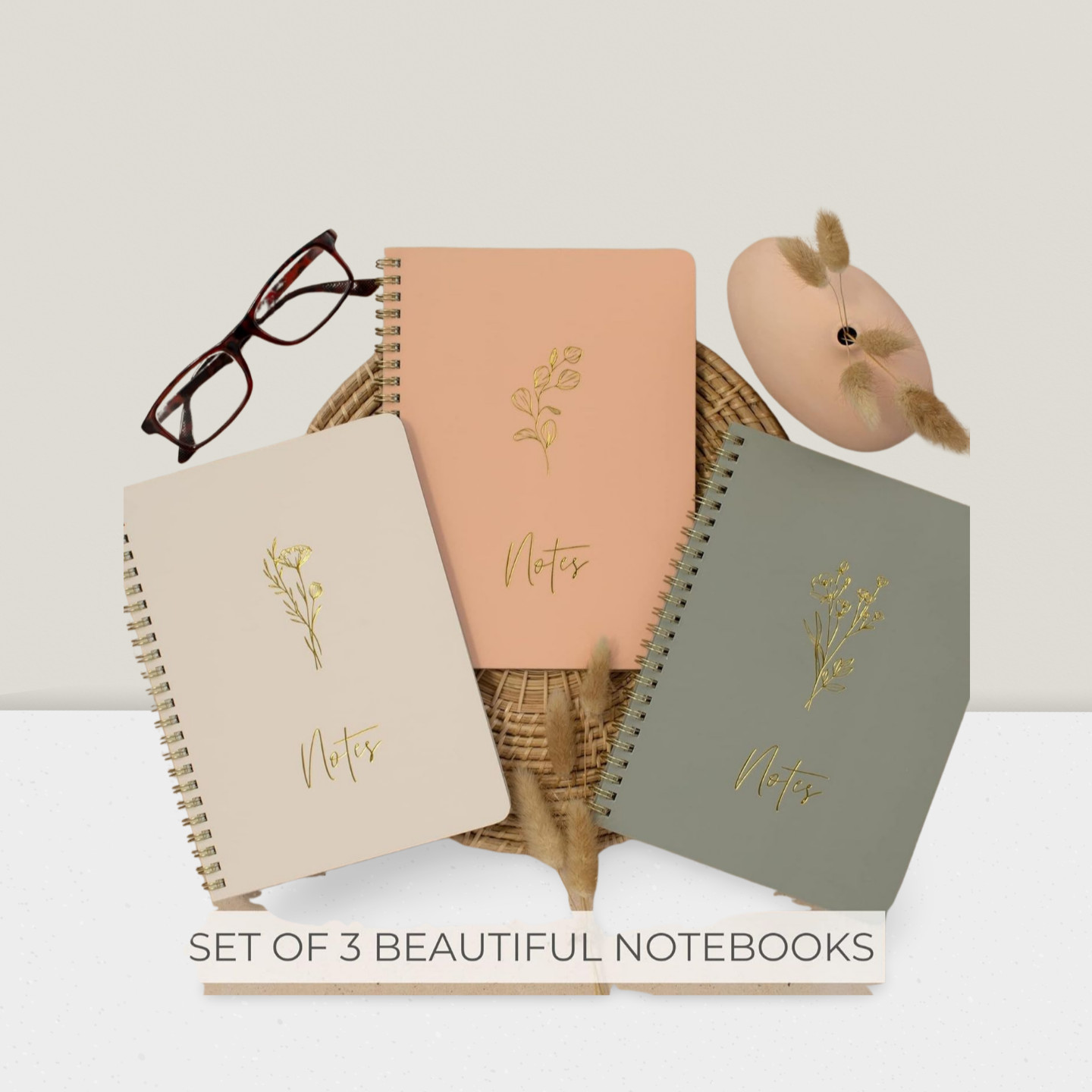 Aesthetic Spiral Notebook Set of 3 College Ruled 8×6 with Pockets for Work Schol