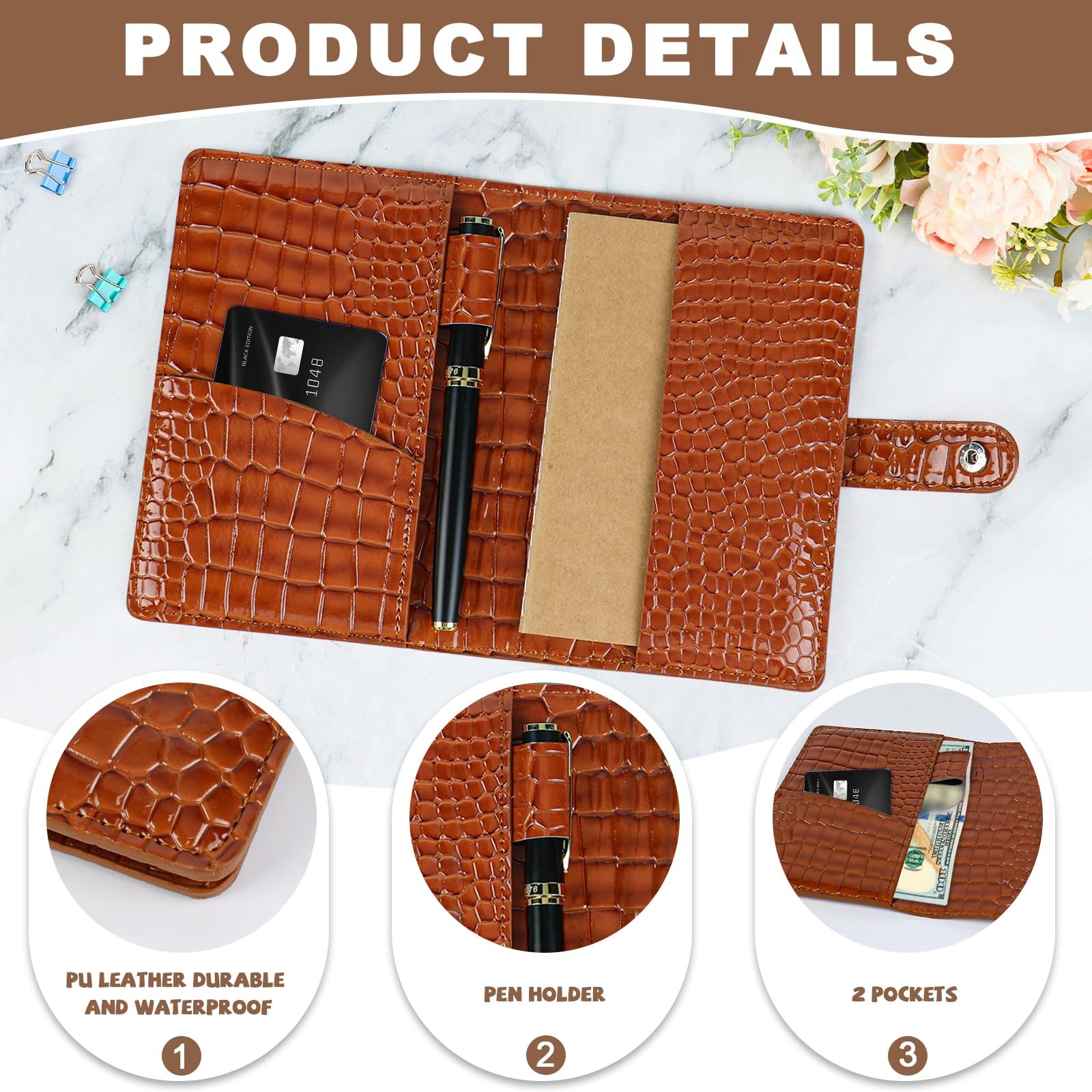 Brown Faux Leather Journal Cover Compatible Field Notes with 2 Pcs Mini