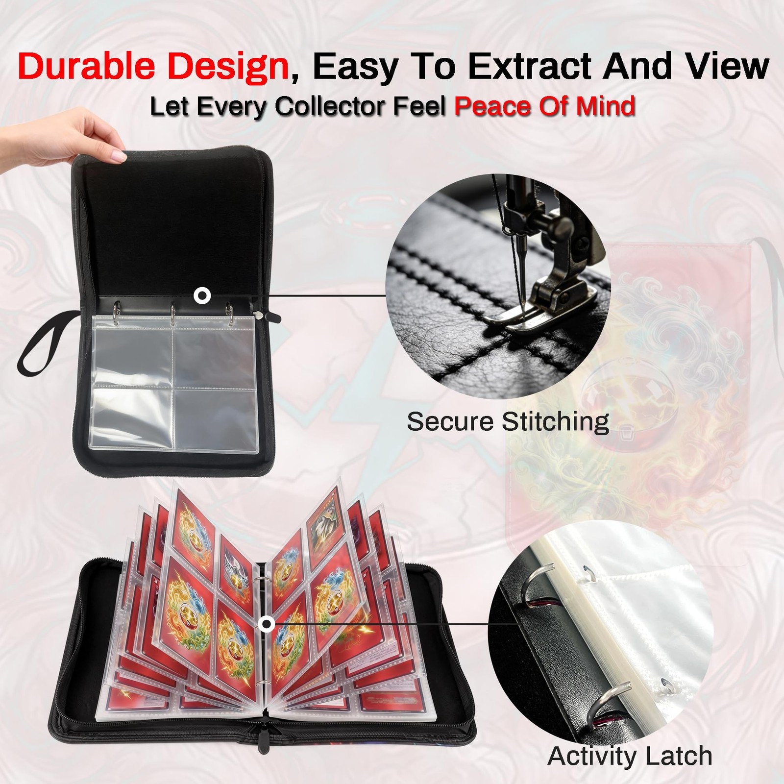 4 Pocket Trading Card Binder with 50 Removable Pages, Holds 400 Standard Card…