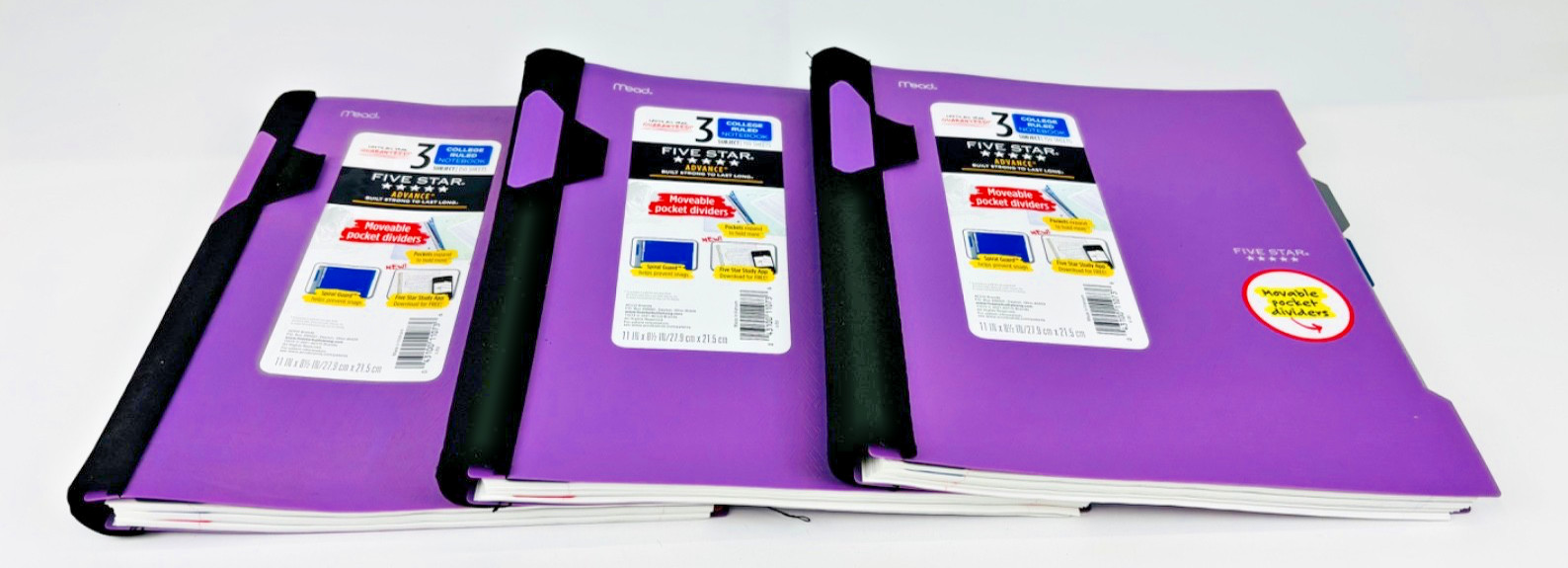 Five Star Advance Spiral Notebook+Study App 3 Subject College Ruled 3 PACK