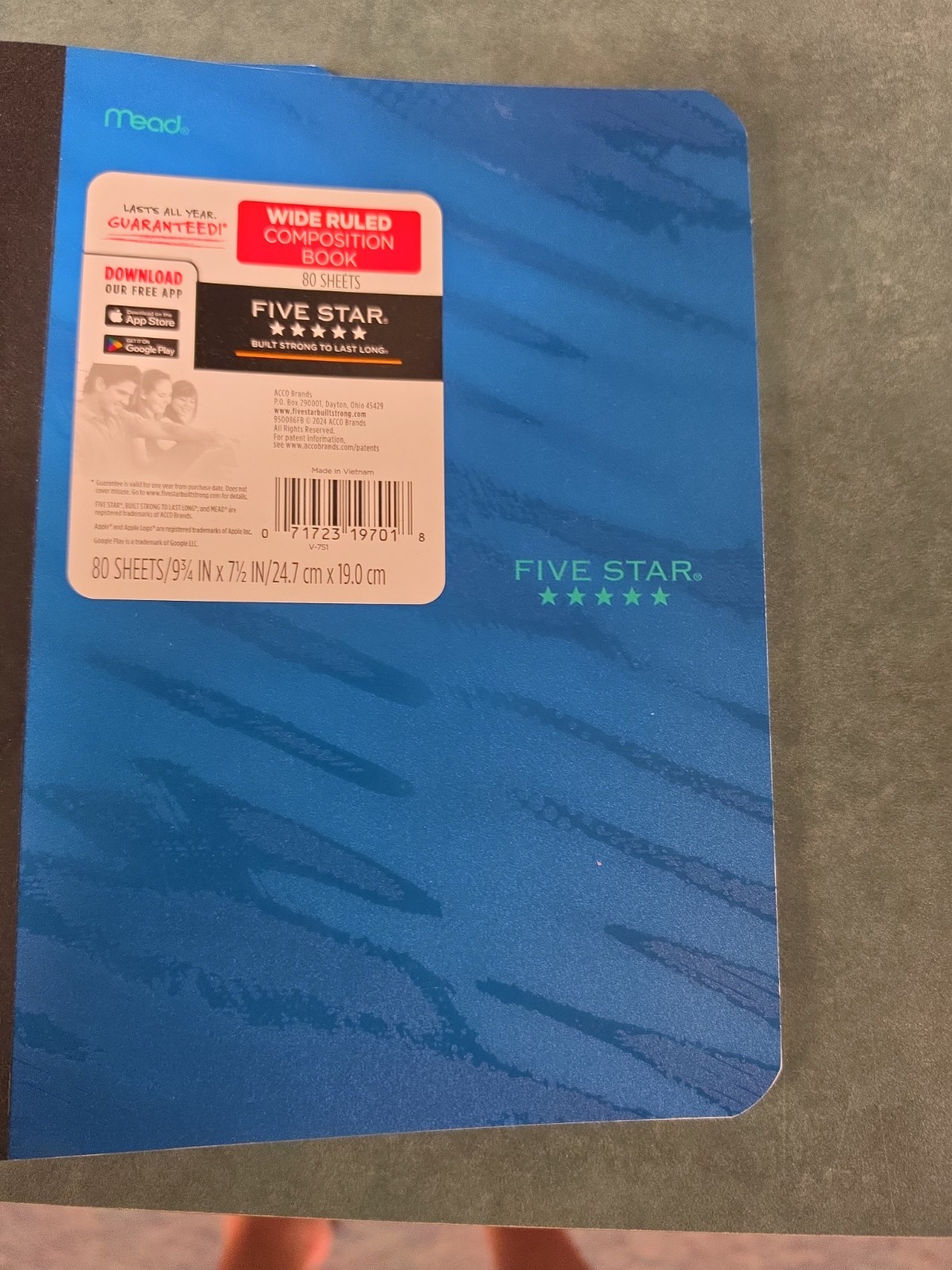 Lot of 10 NEW Mead Five Star Wide Ruled Composition Book 80 Sheets Blue Yellow