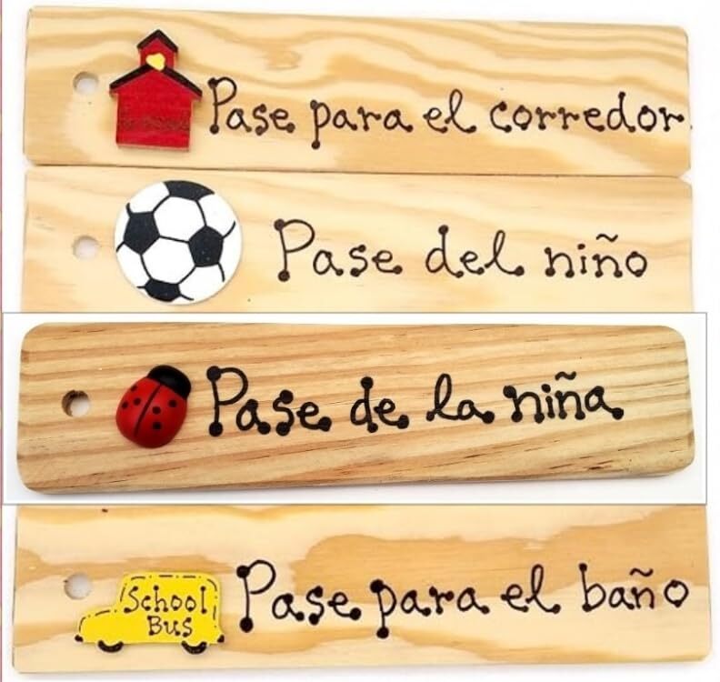 Spanish Wooden Passes for classroom made in USA. 8″ x 2″ w/colorful logo.