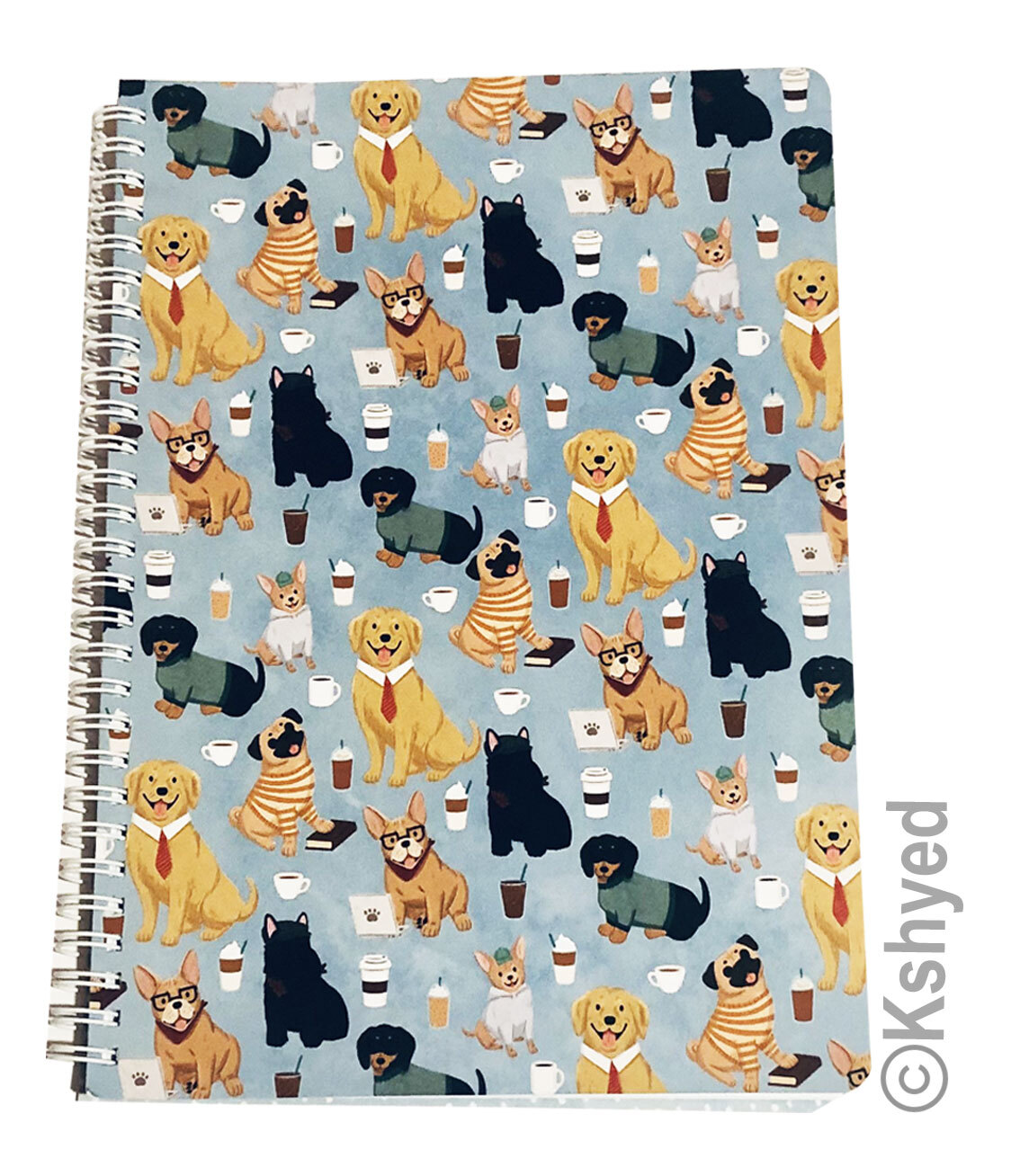 Molly & Rex Spiral Notebook, Dog & Coffee Pattern Colleg Rule w/ Folder (1 Pack)