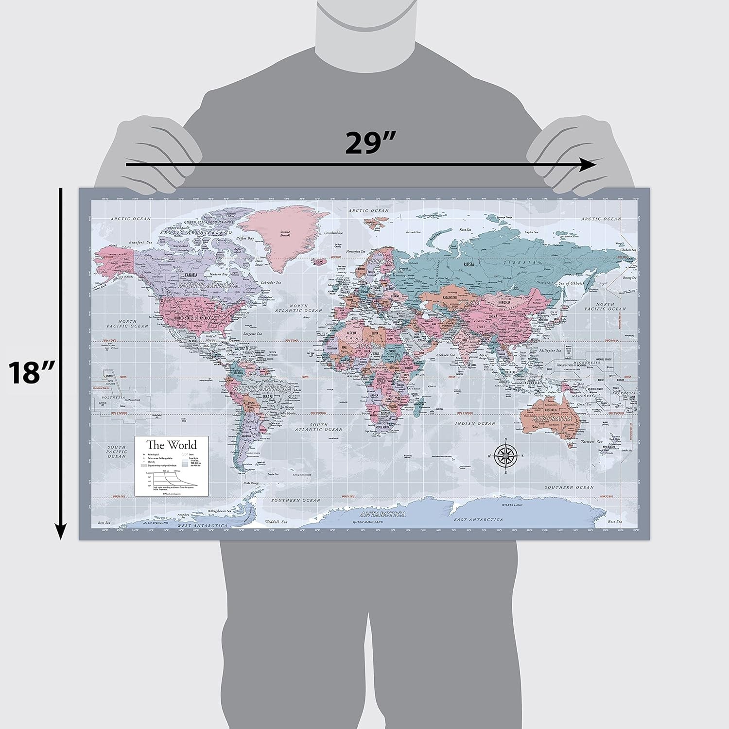 Laminated World Map Poster – Wall Chart of Earth – 18″ x 29″, Purple