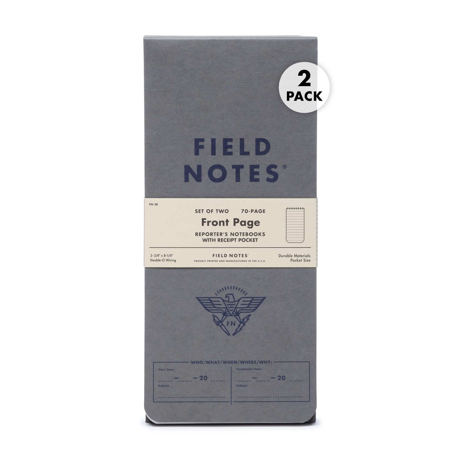– Front Page 2-Pack of Reporter’s Notebooks – 3.75″ x 8″