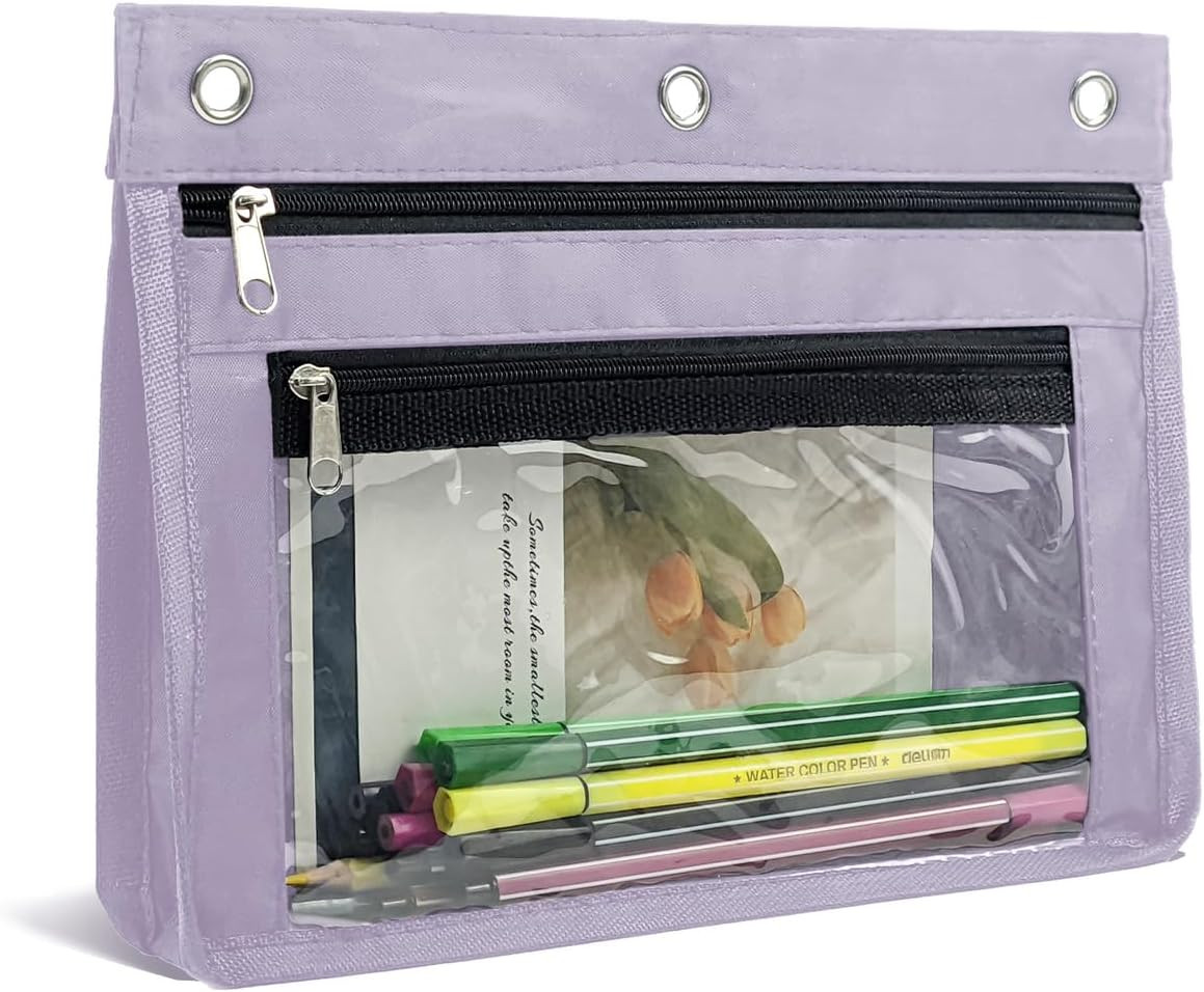 1 Pack Pencil Pouch for 3 Ring Binder, Expandable Binder Pouches with Zipper, La