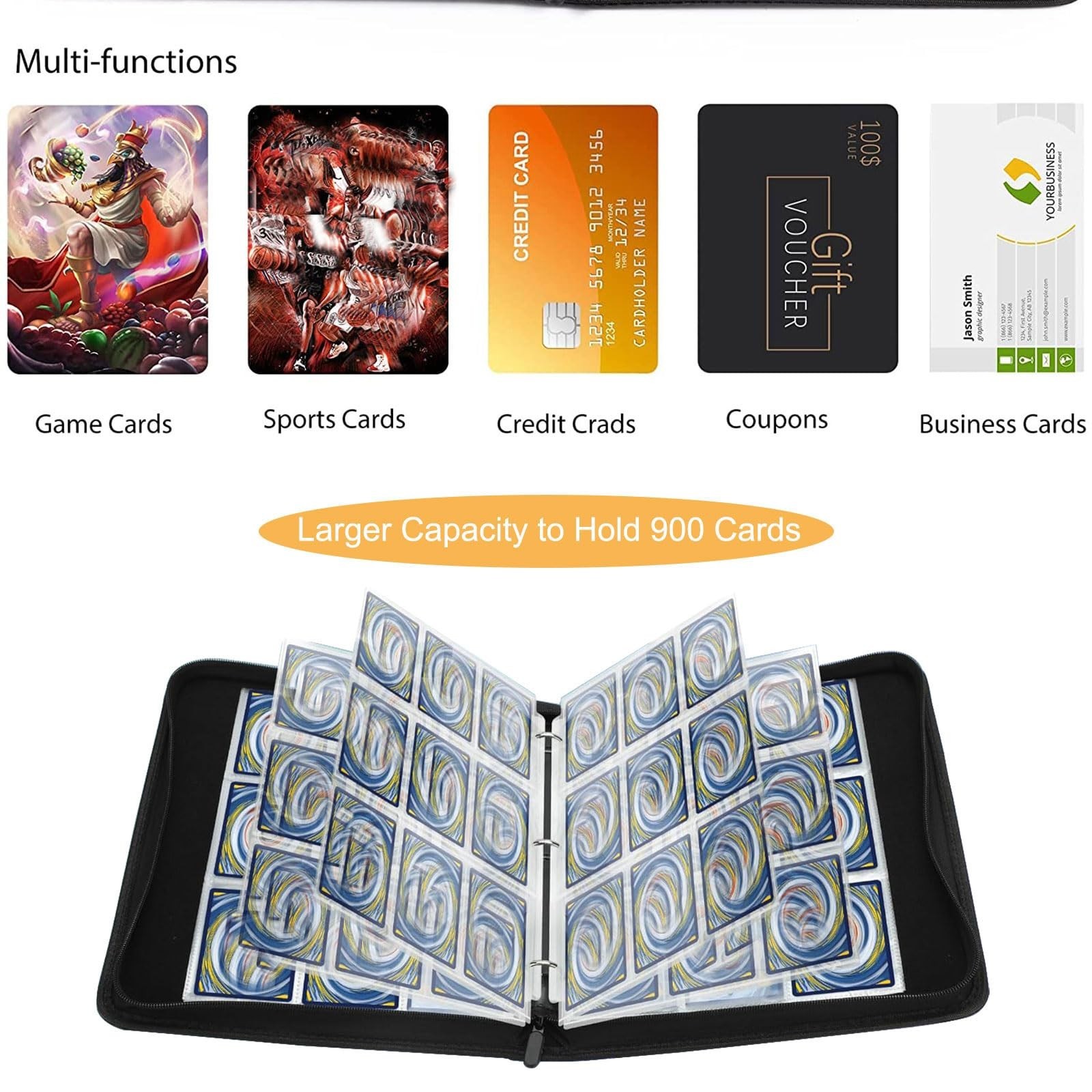Trading Card Binder with 9-Pocket Pages, 50-Page Capacity, Holds Up to 900 Ca…