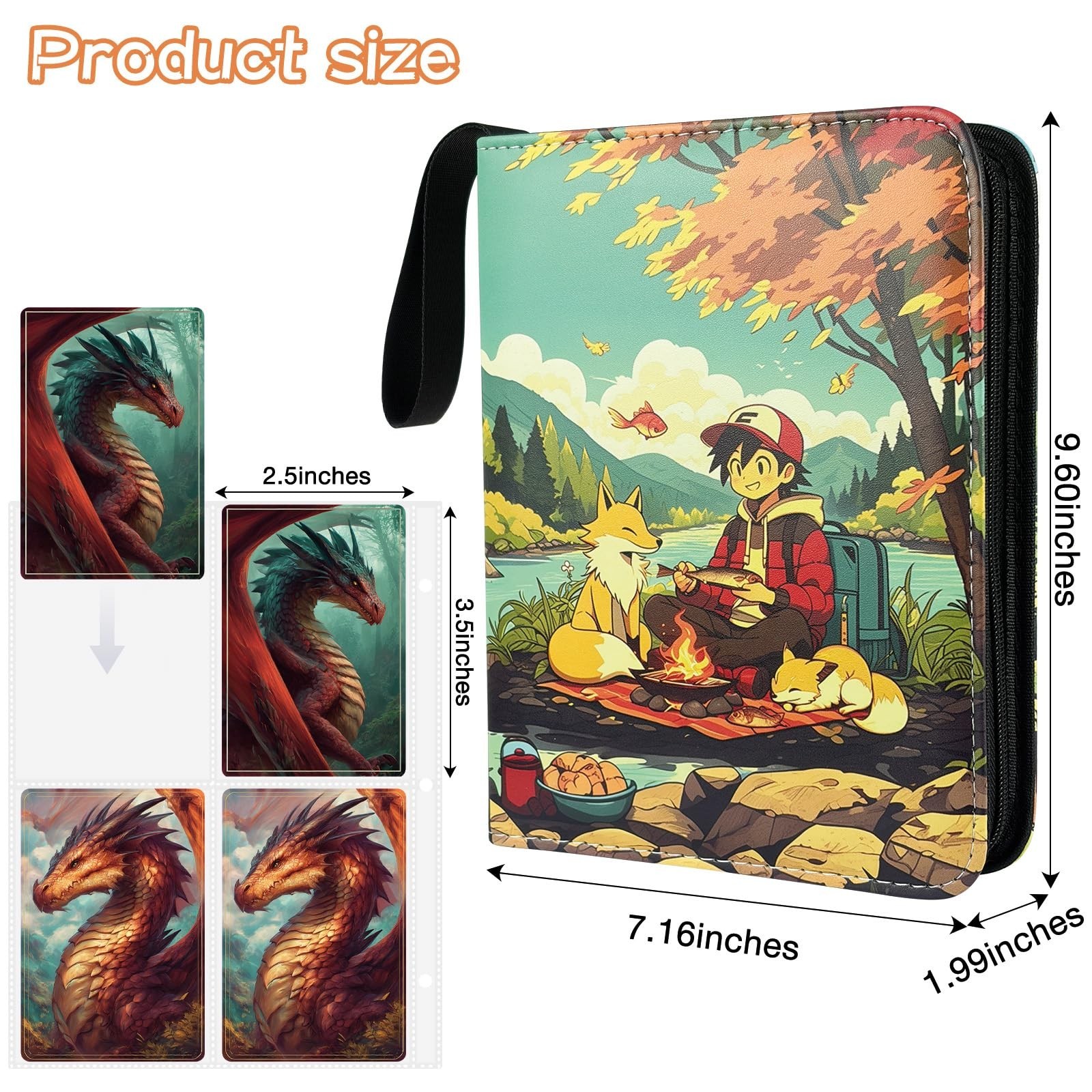 Trading Card Binder, 400 Pocket Card Album, 3-Ring Refillable Binder with Zip…