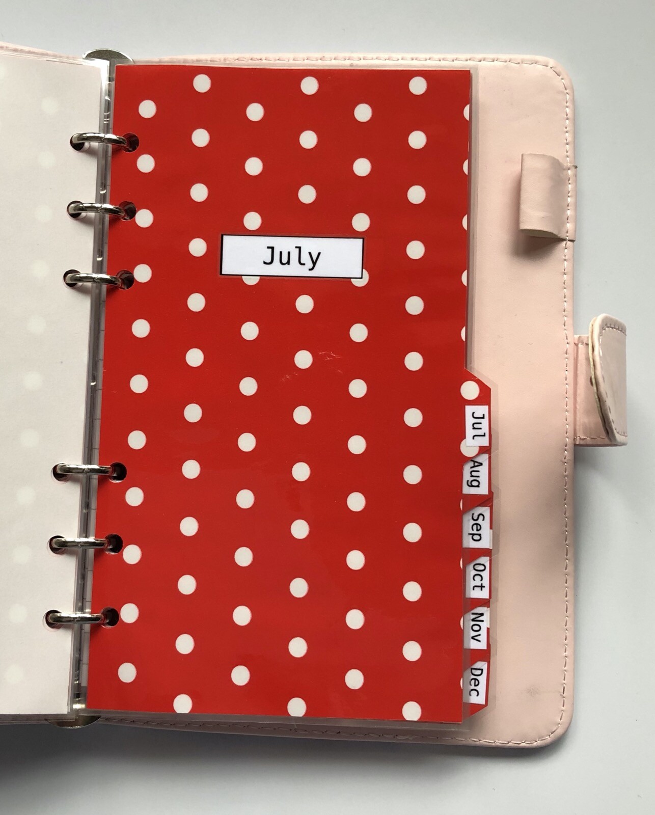 Filofax Personal Organiser Dividers – Poppy Red & White Spot Monthly Laminated