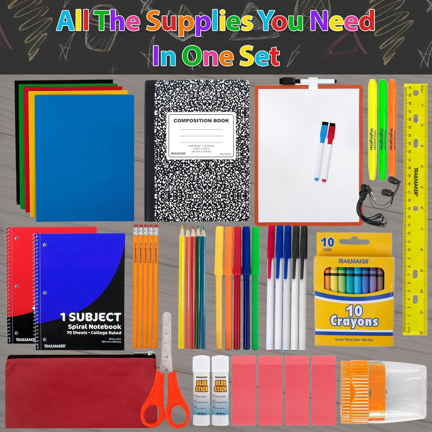 Back to School Supplies 60 Piece Bundle Kit for Girls, Boys, Kids, Back to Schoo