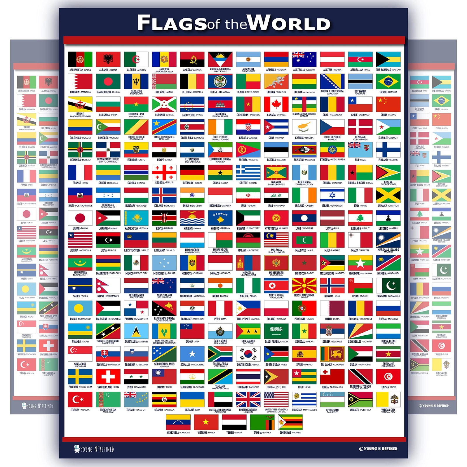 World Flags Educational Poster Laminated Young N Refined (15×20)