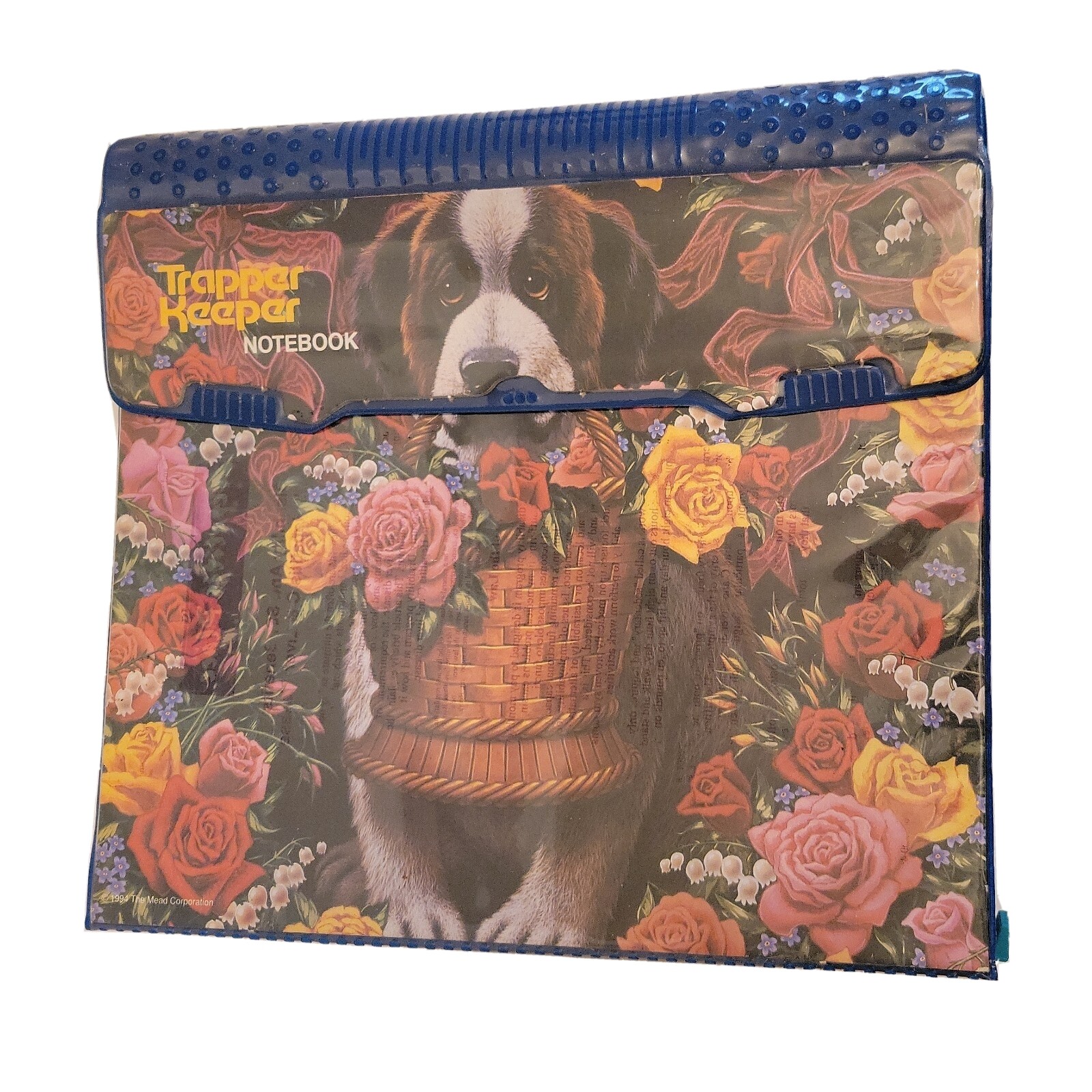 Vintage Mead Trapper Keeper Notebook Floral Puppies 3 Ring Binder 1994 90s 29096