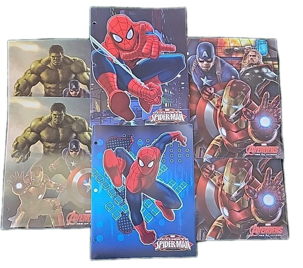 Spiderman Hulk Avengers School Folders Poly 2 Pocket Lot Of 6 Marvel Superheroes