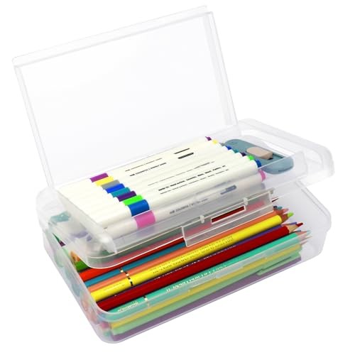 1 Pack Double Layer Hard Pencil Cases, Plastic Translucent Pencil Box Clear