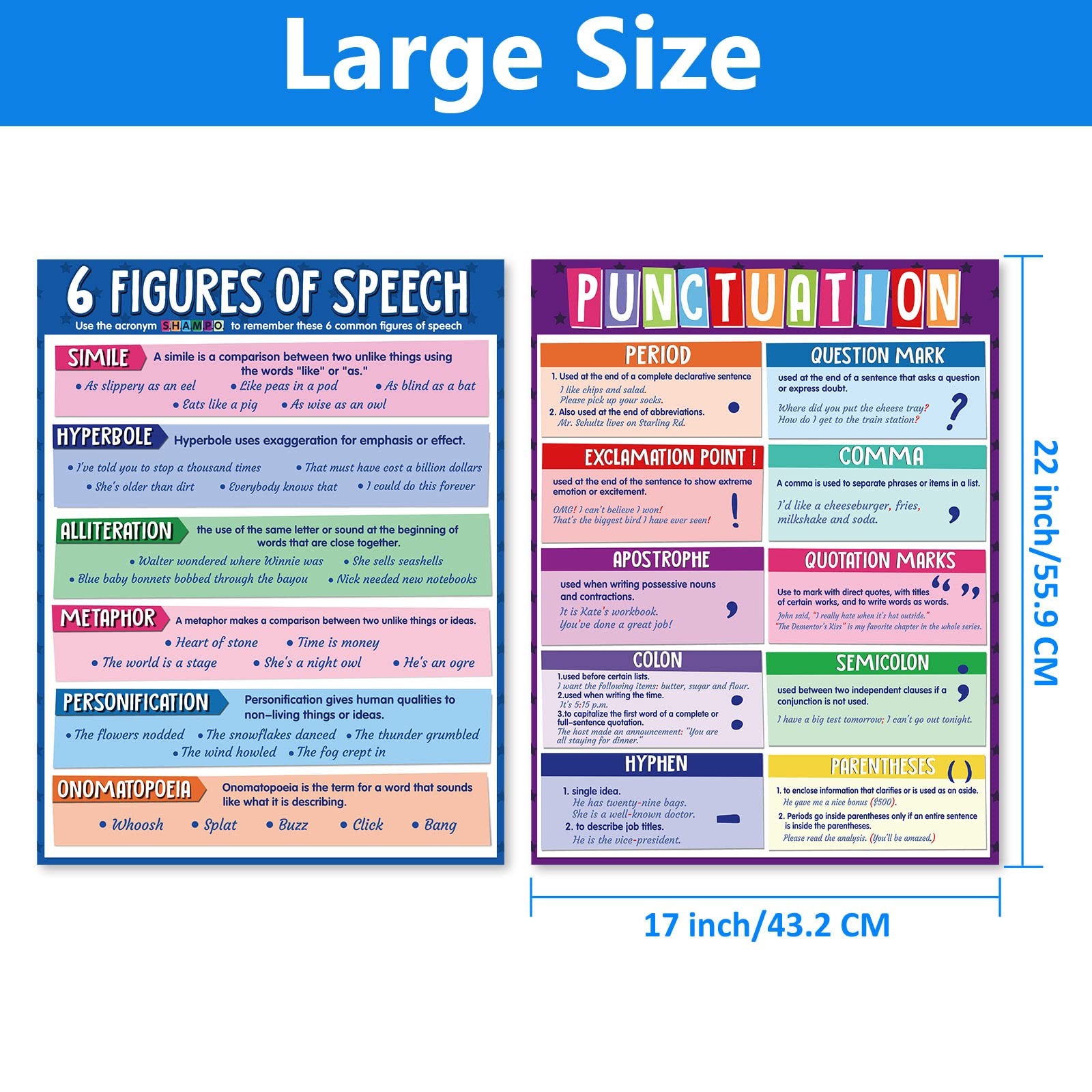 4 Pieces Educational English Poster Grammar Figurative Language Punctuation P…
