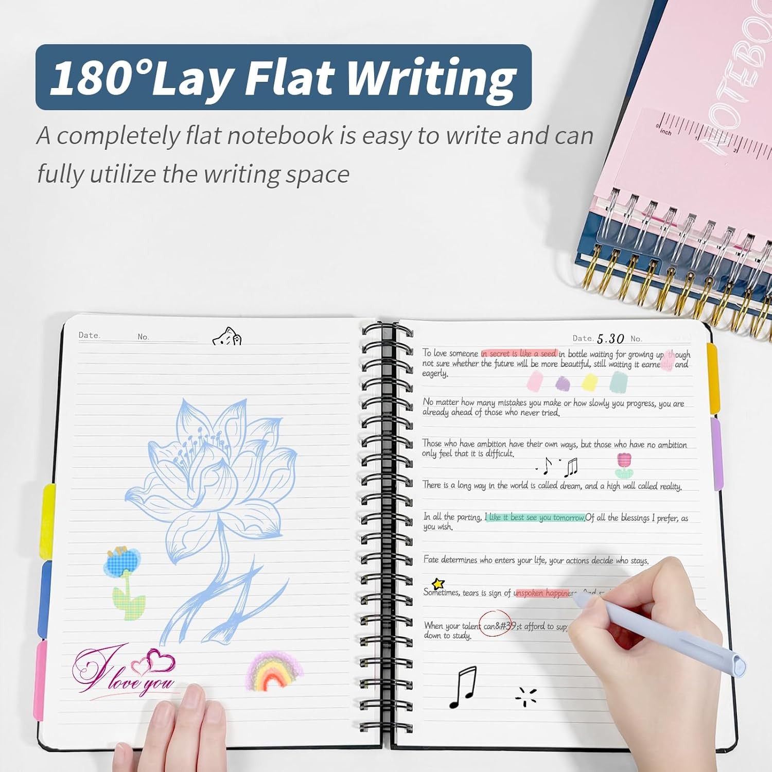 5 Subject Notebook College Ruled, 300 Pages A4 Hardcover Spiral Notebook with Re