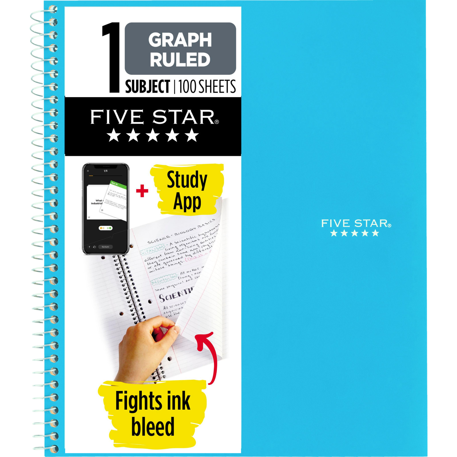 Five Star 1-Subject Spiral Notebook [Graph Ruled]: 8-1/2 in. x 11 in. (Grey)