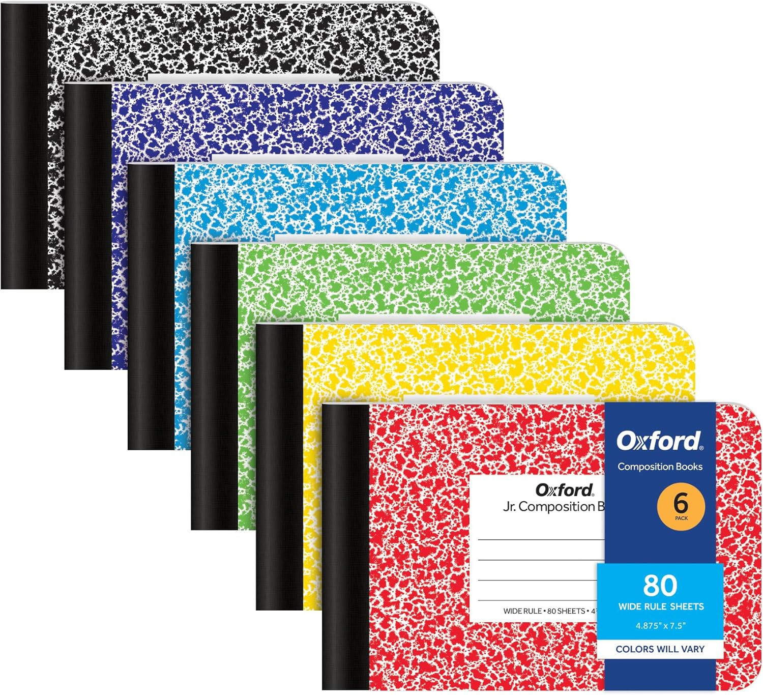Composition Mini Notebooks, 6 Pack, Cover Colors Vary, Wide Ruled Paper, 4-7/8 X
