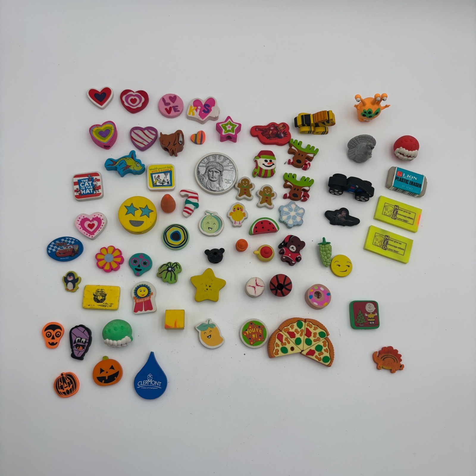 Unbranded Novelty Eraser Lot Kids OS Multicolor Good 69pc Dr Seuss Disney Food