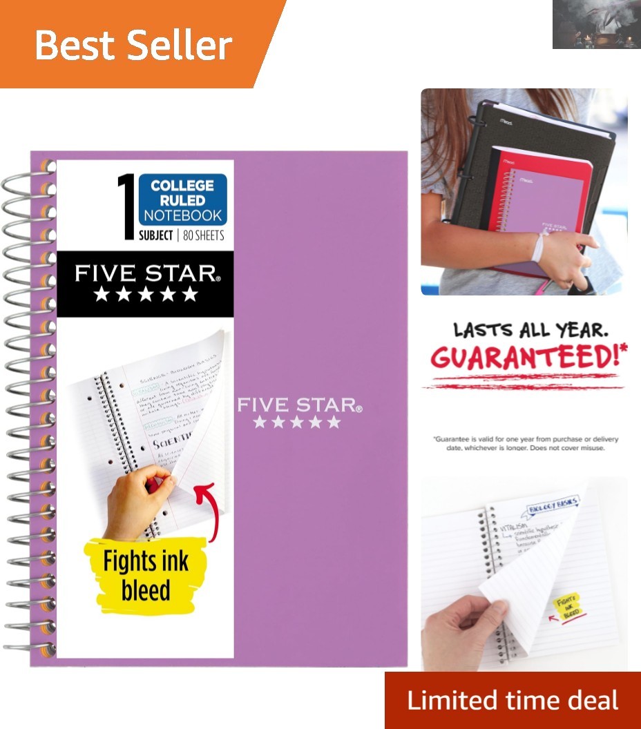 Stylish Amethyst Purple Spiral Notebook, 1 Subject, 80 Pages, Guaranteed Lasting