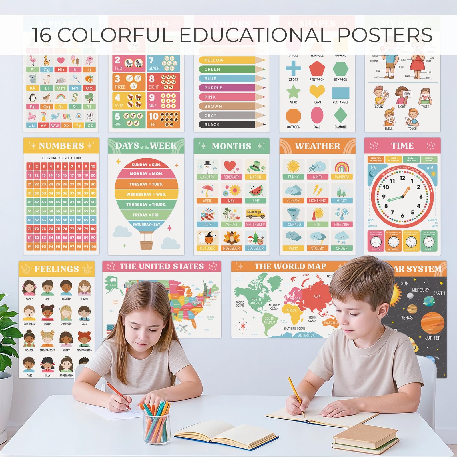 Fun Educational Posters for Toddlers 1–3 – Set of 16 Easy to Read Learning Po…