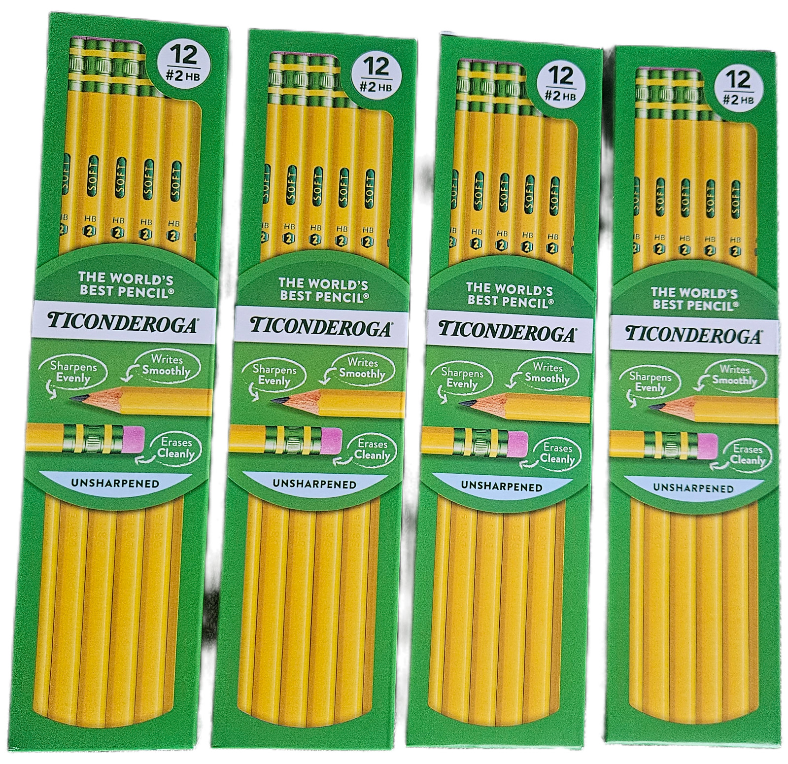 4 pks – (48 ) Ticonderoga Wood Pencils, Unsharpened #2 HB Lead, 12 Count Each Bx