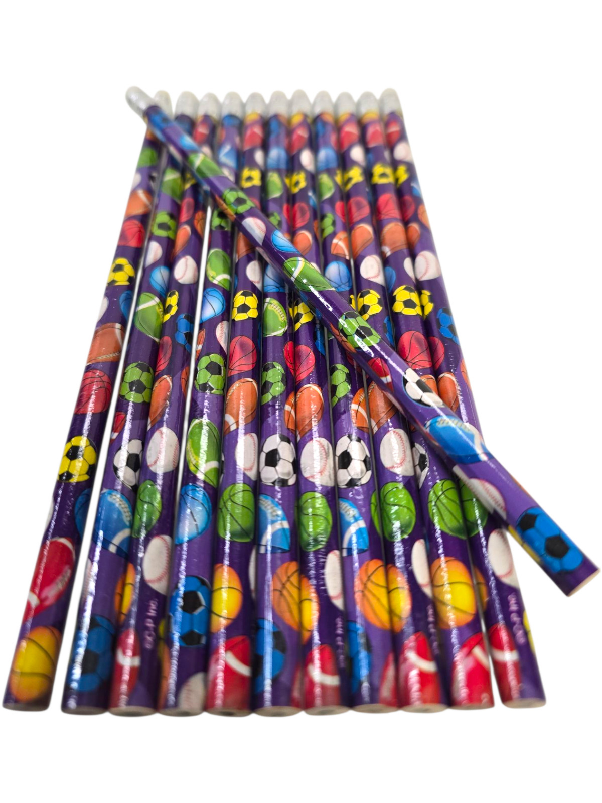 Sport-Themed Standard #2 Lead Wood Pencils with Top Erasers (7.5″) 12 Pack
