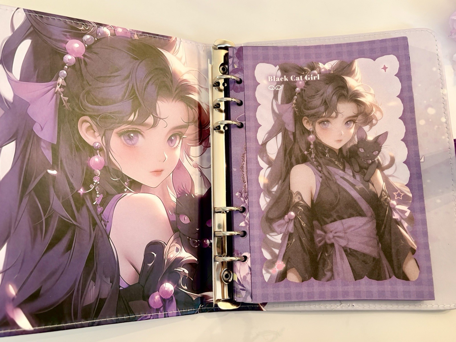 Black Cat Girl A5 Binder W/ Magnet Closure & Matching Paper And Accessories.